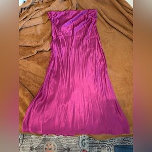 Strapless Satin Slip Dress in Fuchsia